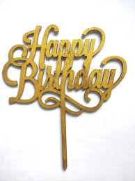 HAPPY BIRTHDAY CAKE TOPPER IN STYLISH GOLDEN